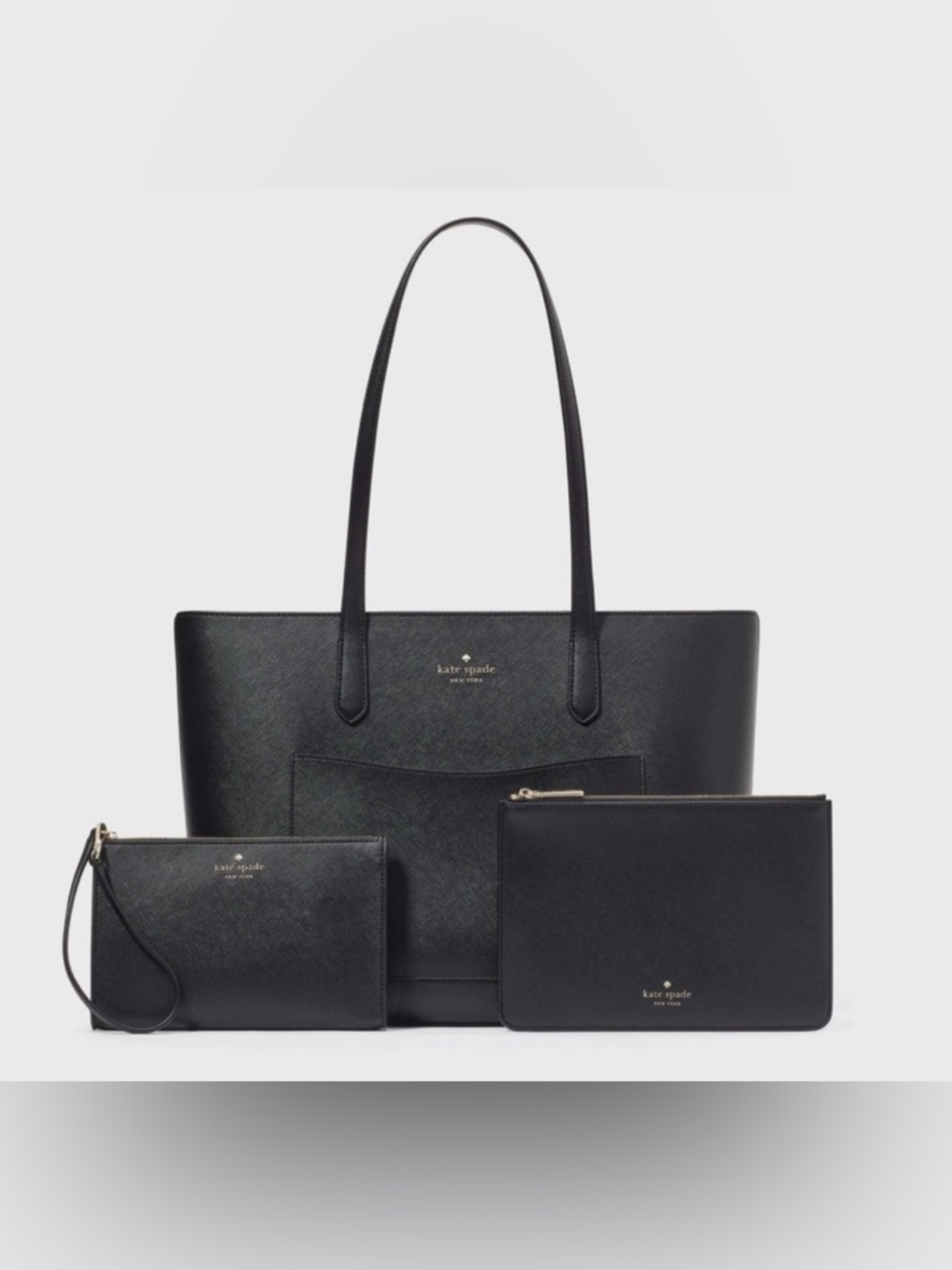 Kate Spade Black Leather Tote with Two Zip Pouches